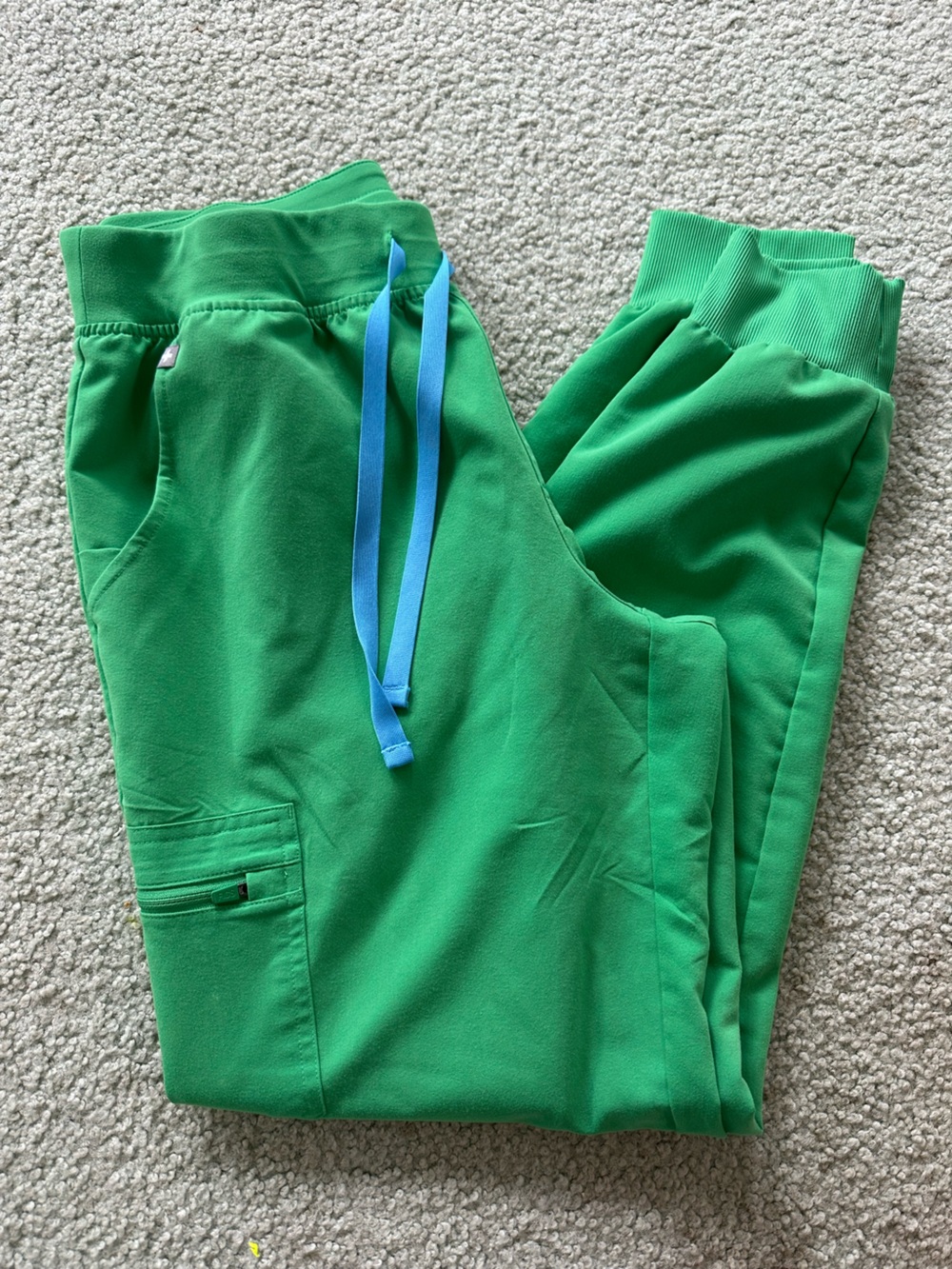 Figs Kids Green Sweatpants with Blue Drawstring